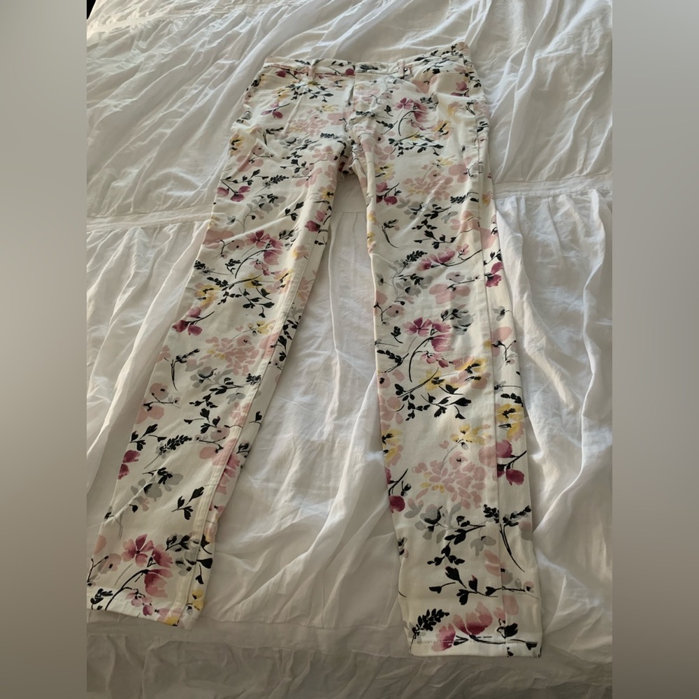 White House Black Market Floral Skinny Ankle Jeans, Sz 6L